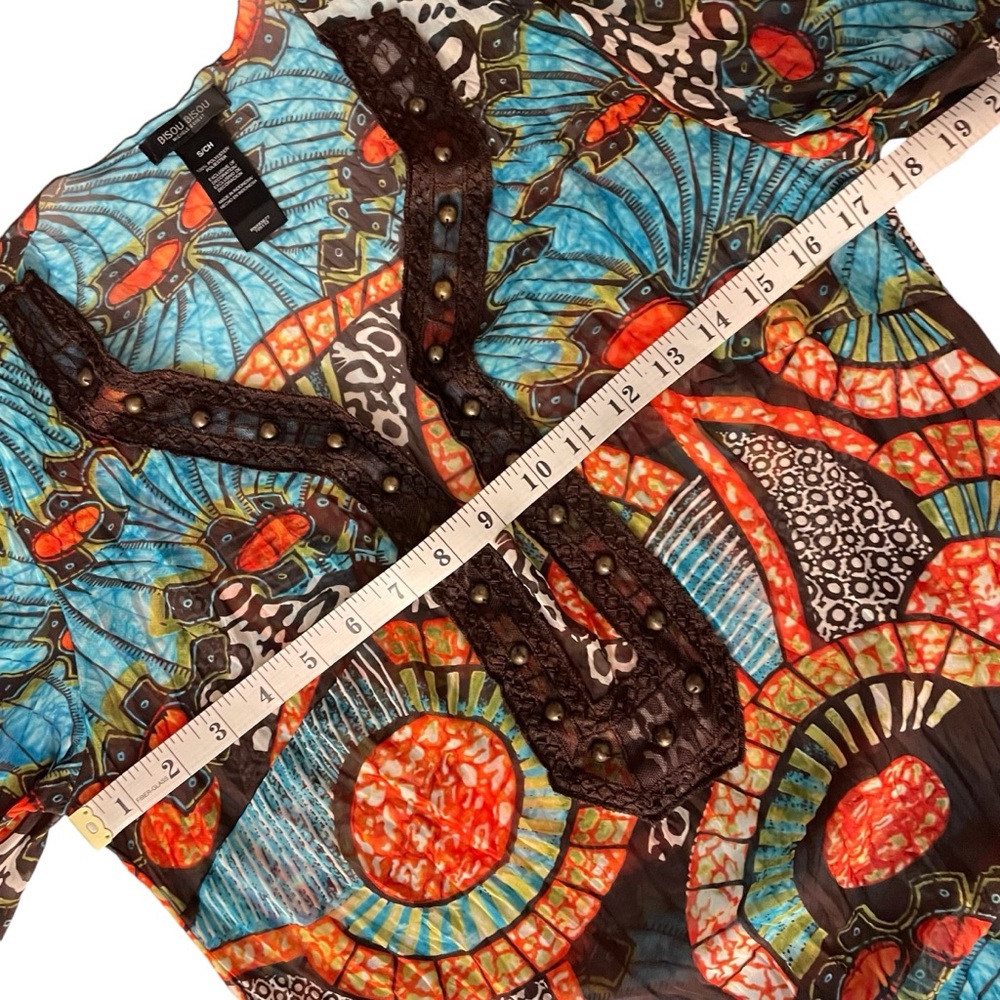 Bisou Bisou Boho Sheer Embellished 3/4 Sleeve Tunic Cover-up Dress - Picture 8 of 12